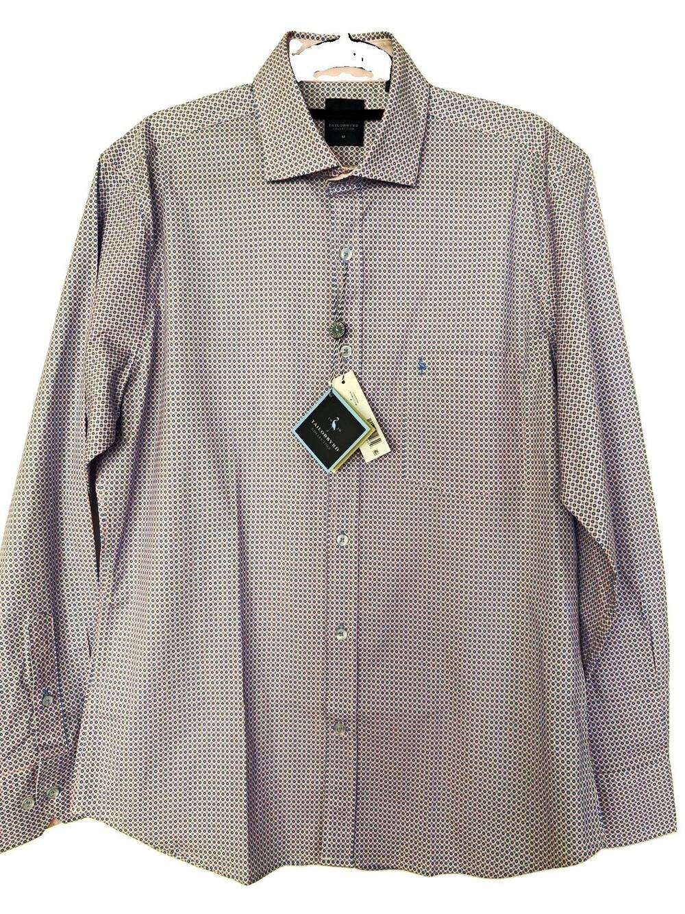 TAILORBYRD Men's Geometric Dress Shirt Pink/Blue 16 32/33 Slim Stretch